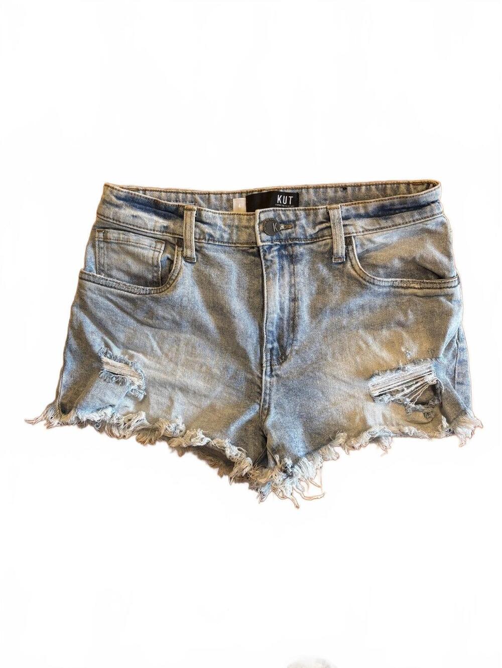 KUT From The Kloth Jane High Rise Denim Shorts Size 4 Distressed Light Wash